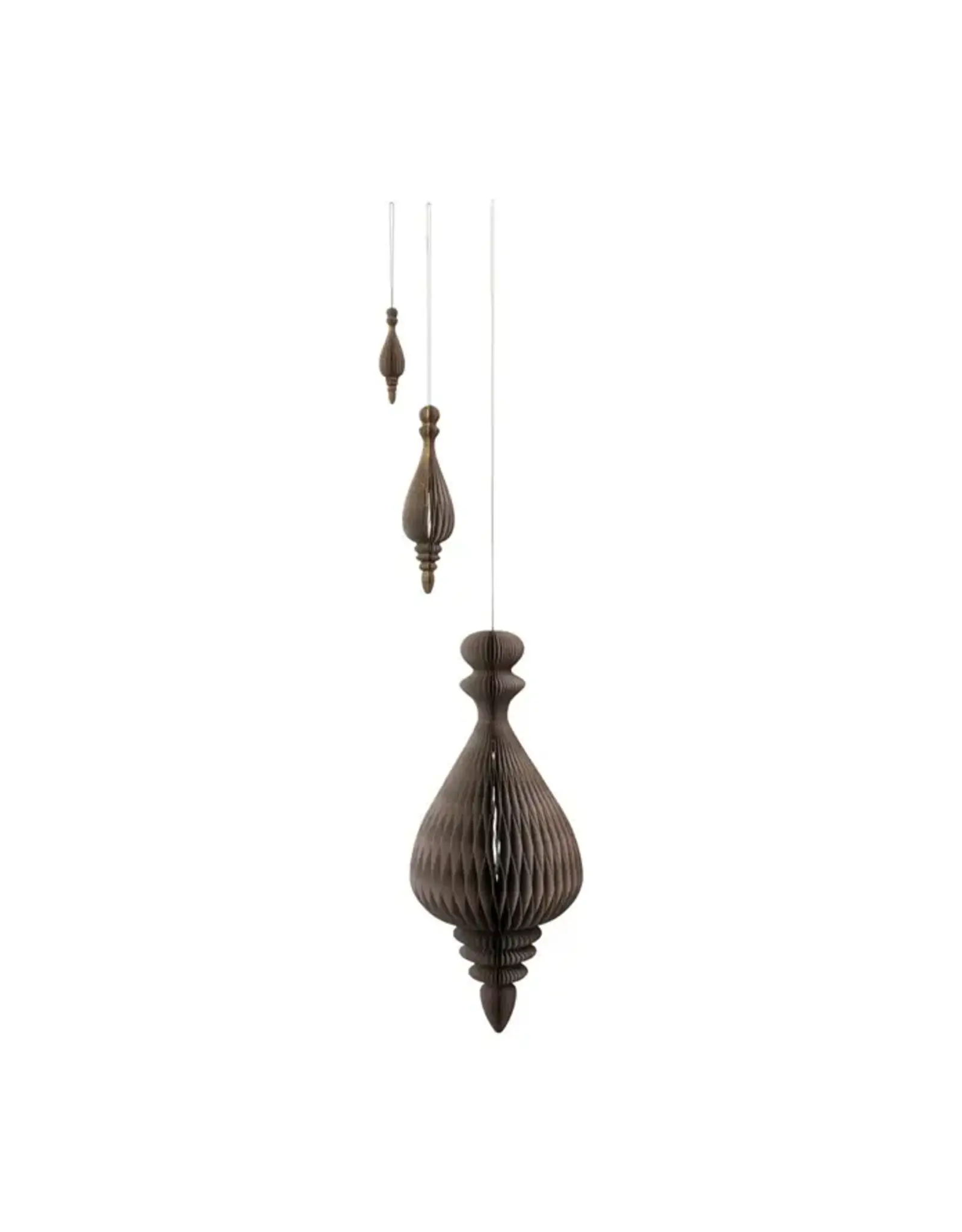 Honeycomb Finial Ornaments w/ Gold Foil Edge, Grey, Set of 3