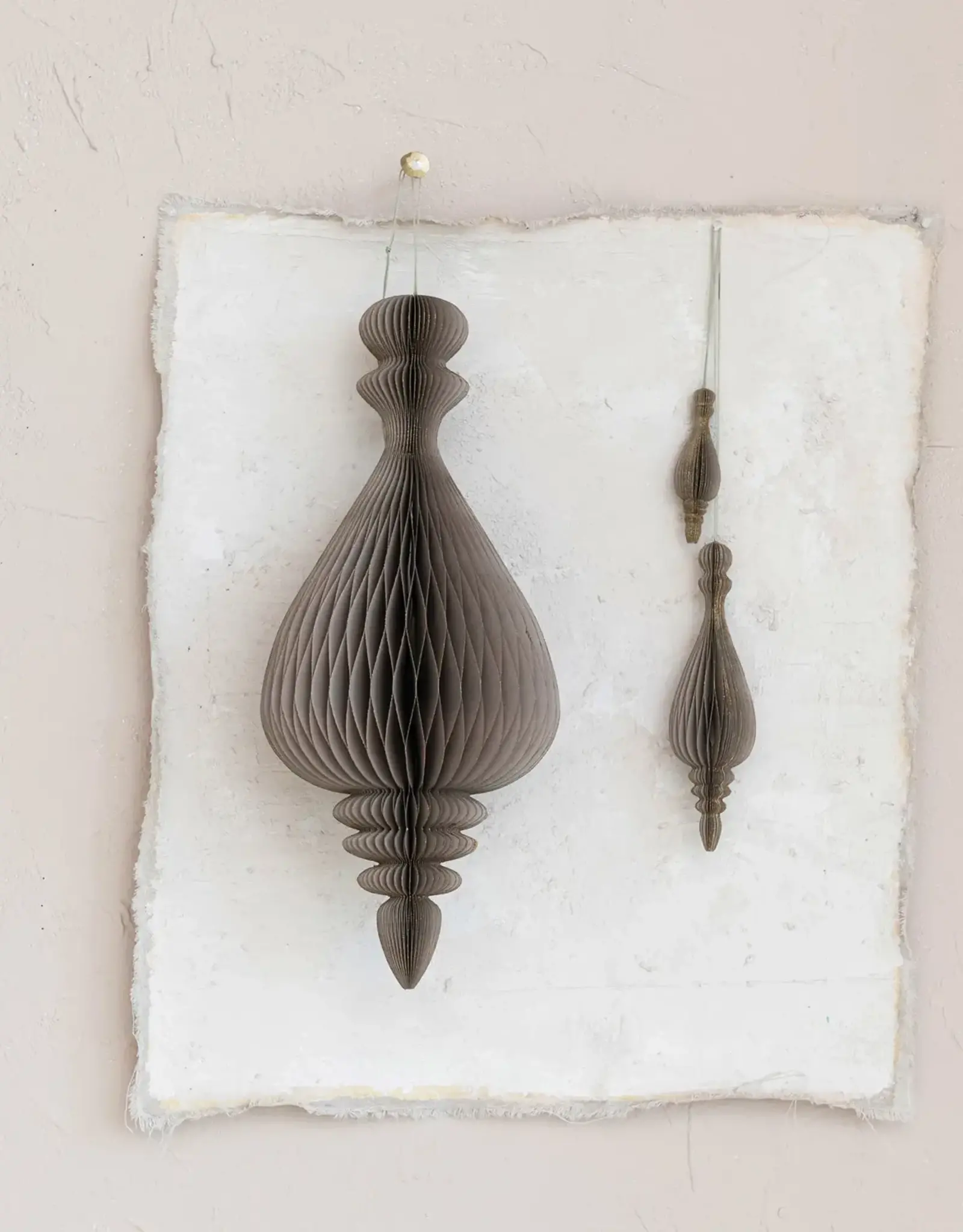 Honeycomb Finial Ornaments w/ Gold Foil Edge, Grey, Set of 3