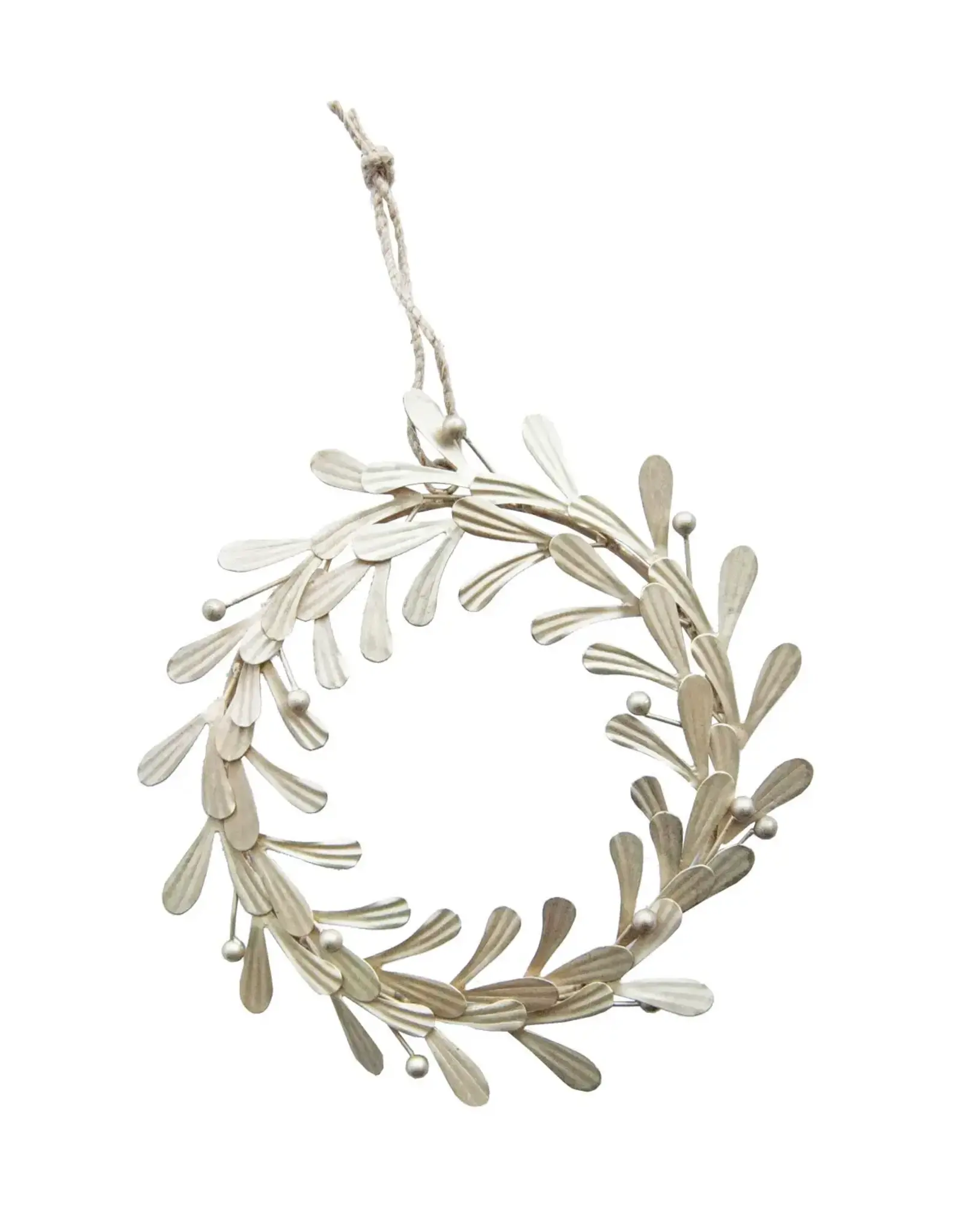 Metal Leaves & Berries Wreath, Distressed Pewter Finish
