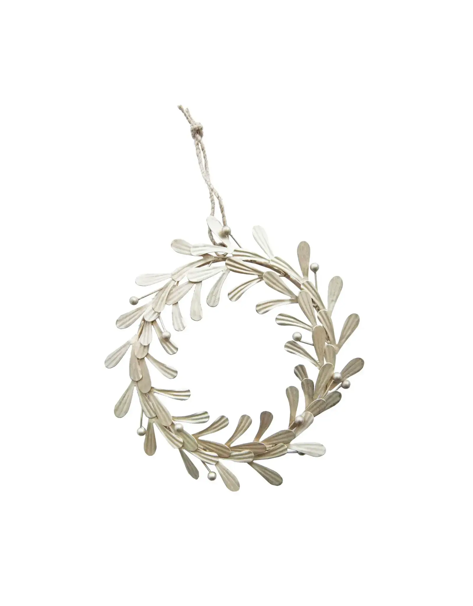 Metal Leaves & Berries Wreath, Distressed Pewter Finish