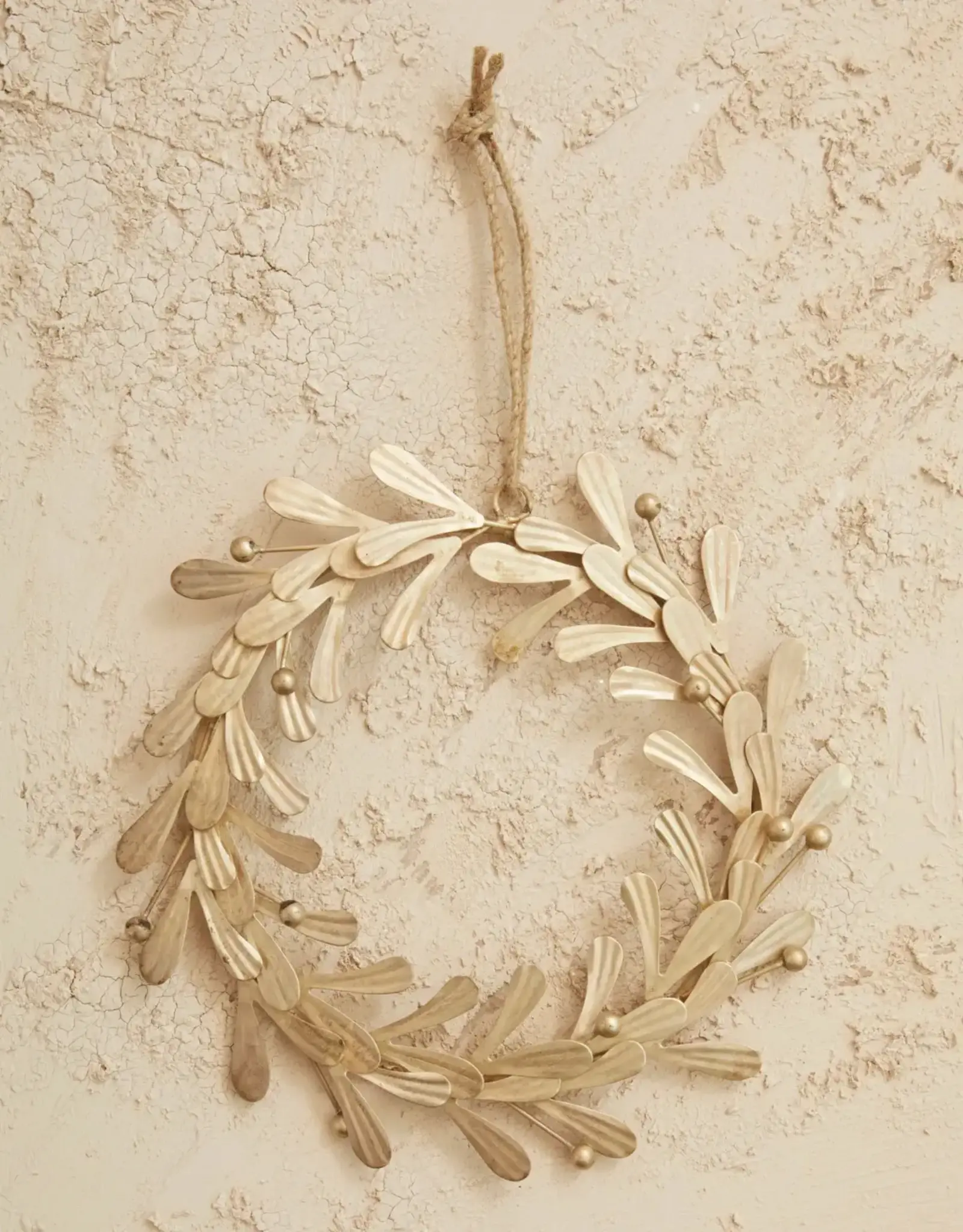 Metal Leaves & Berries Wreath, Distressed Pewter Finish