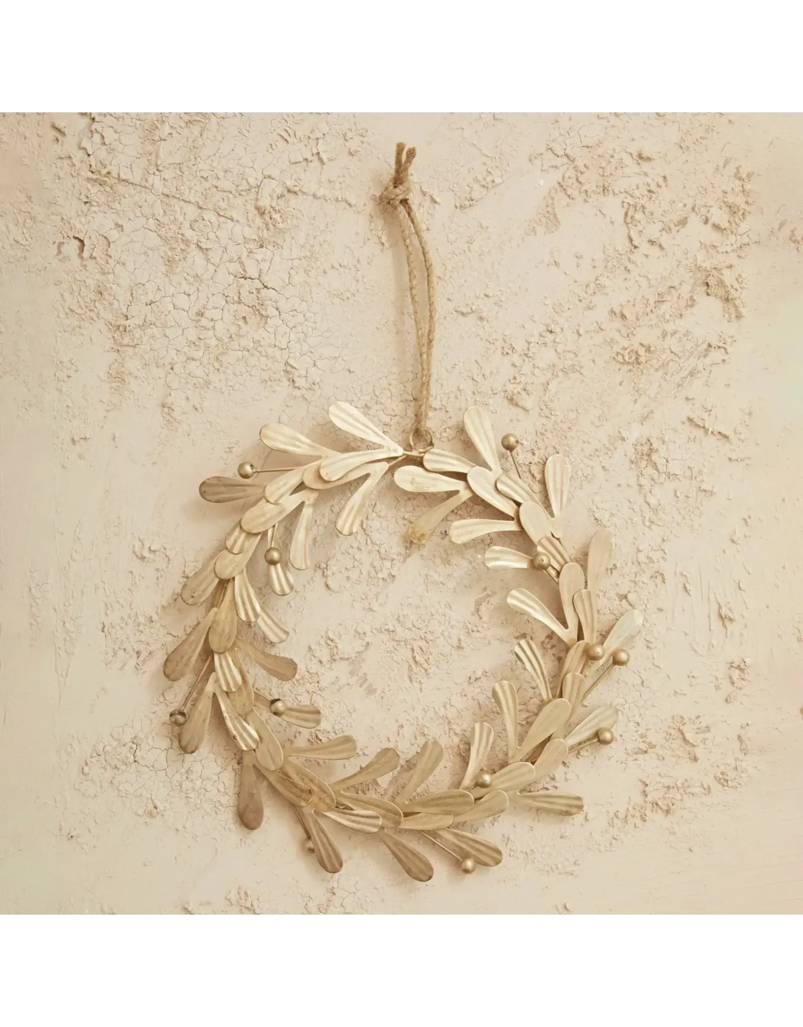 Metal Leaves & Berries Wreath, Distressed Pewter Finish