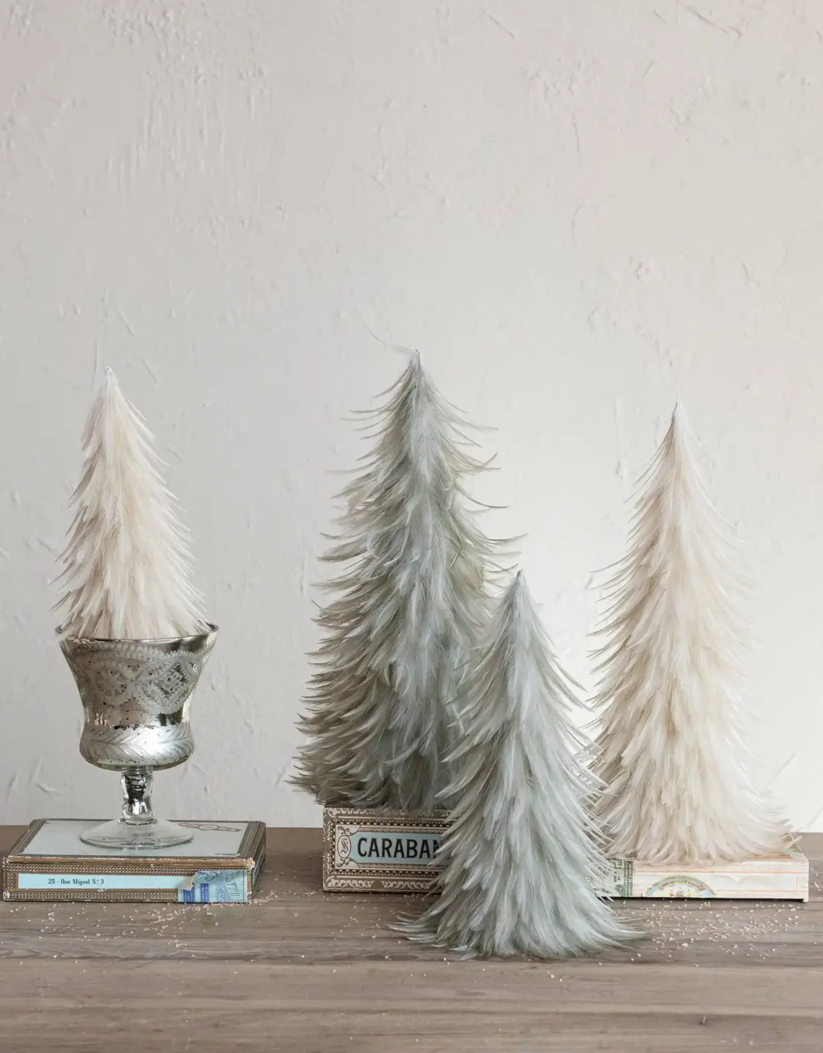 Feather Trees, Cream Set of 2