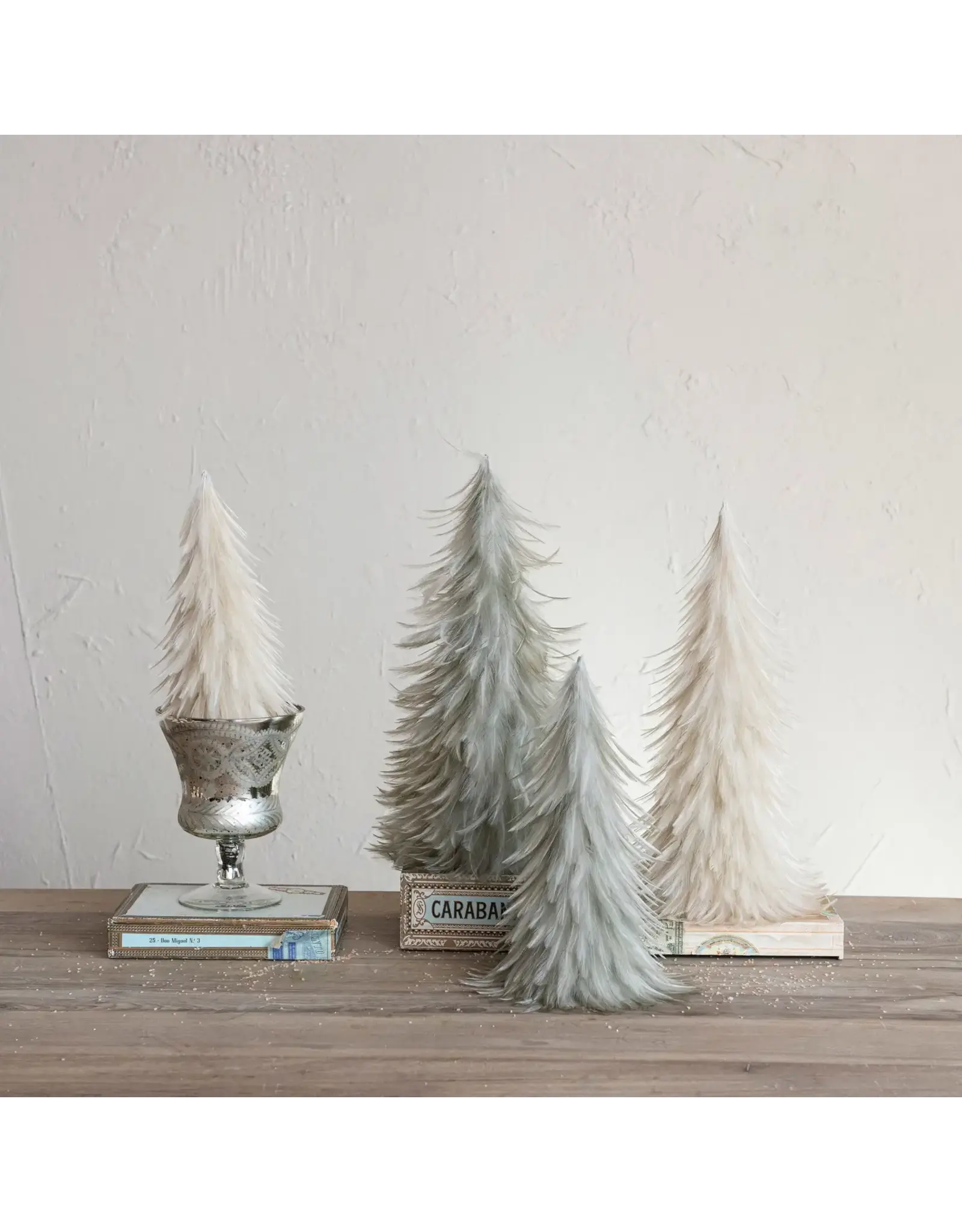 Feather Trees, Cream Set of 2