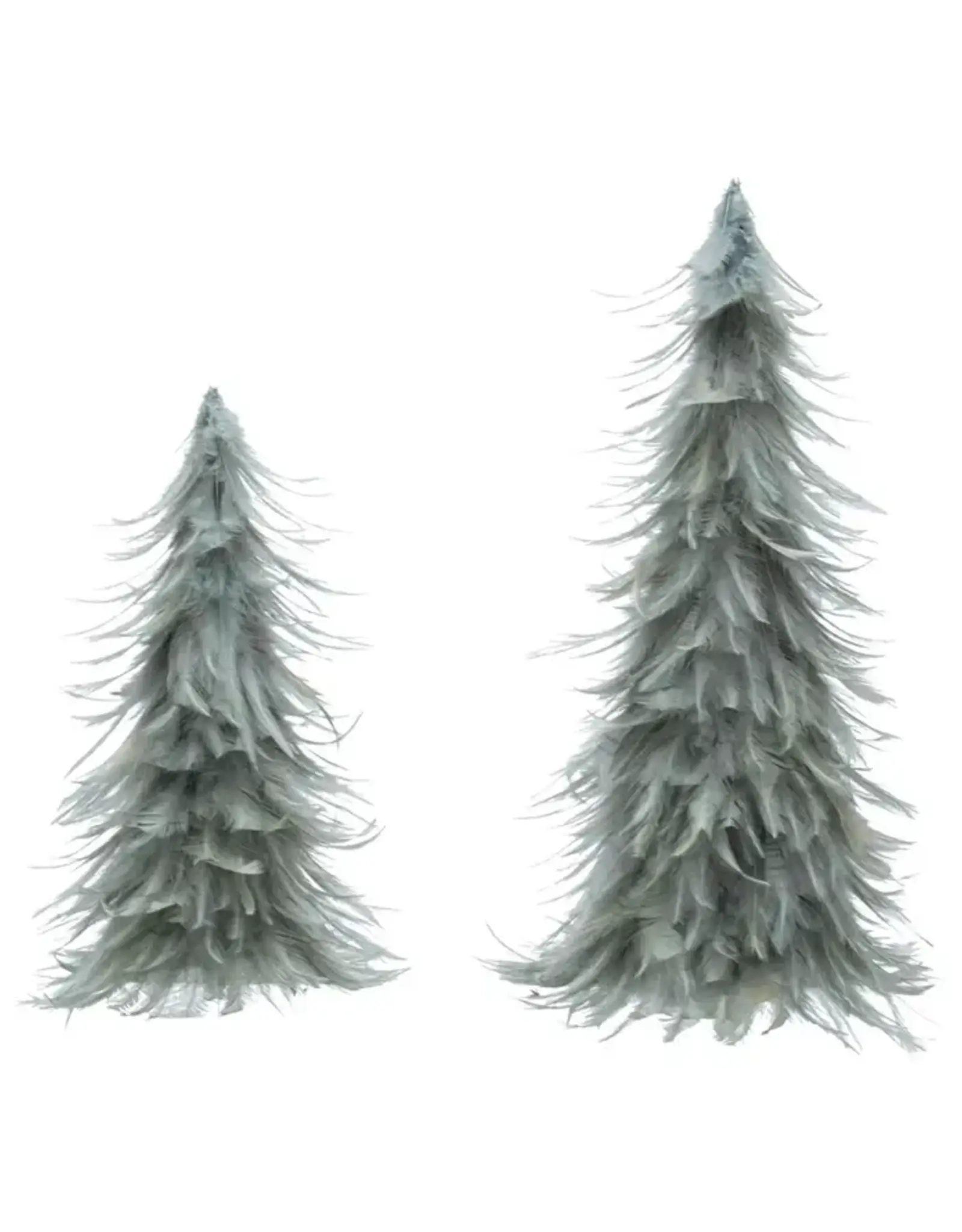 10" Round x 16"H & 9" Round x 12"H Feather Trees, Grey, Set of 2