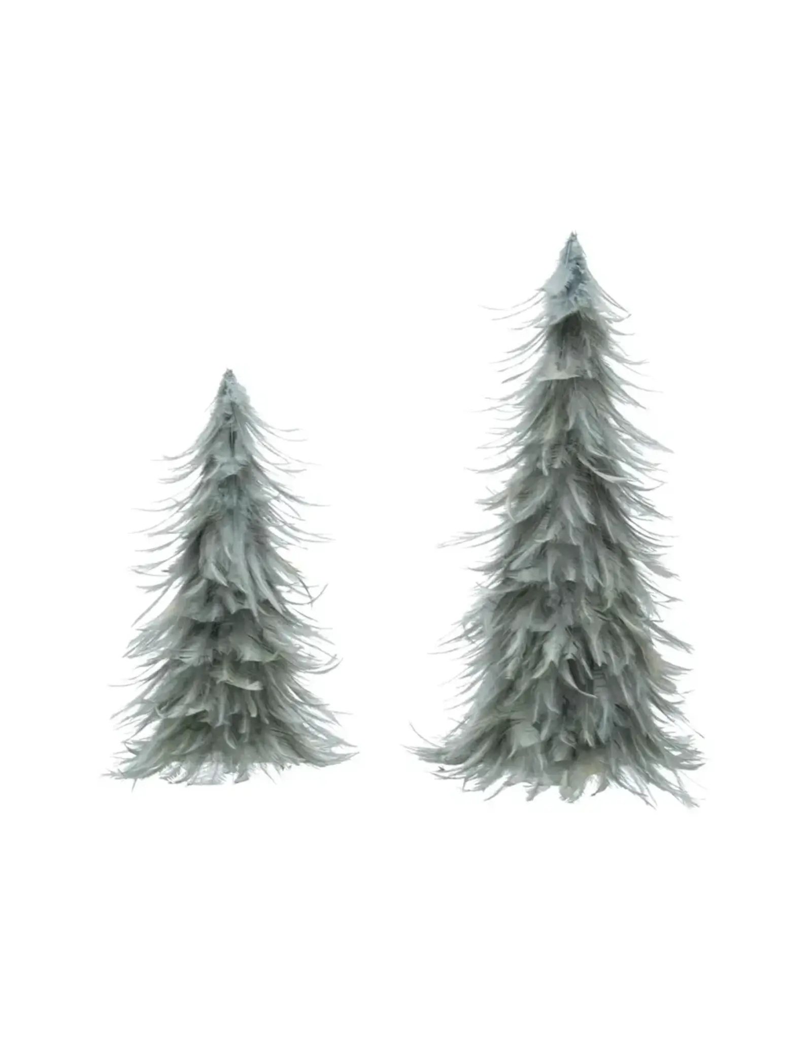 10" Round x 16"H & 9" Round x 12"H Feather Trees, Grey, Set of 2