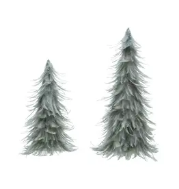 10" Round x 16"H & 9" Round x 12"H Feather Trees, Grey, Set of 2
