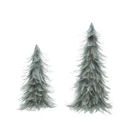 10" Round x 16"H & 9" Round x 12"H Feather Trees, Grey, Set of 2