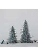 10" Round x 16"H & 9" Round x 12"H Feather Trees, Grey, Set of 2