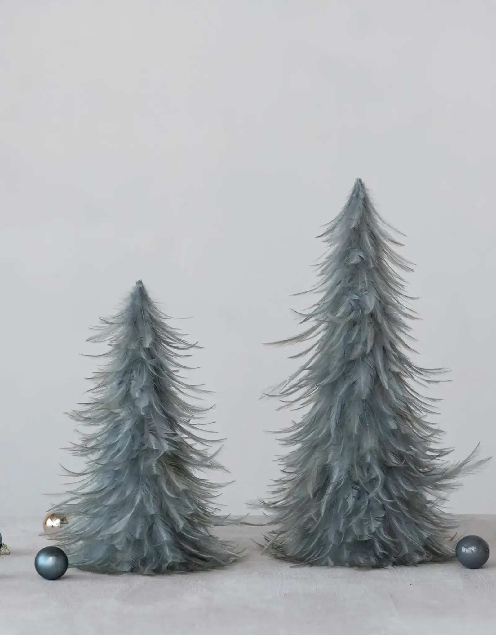 10" Round x 16"H & 9" Round x 12"H Feather Trees, Grey, Set of 2