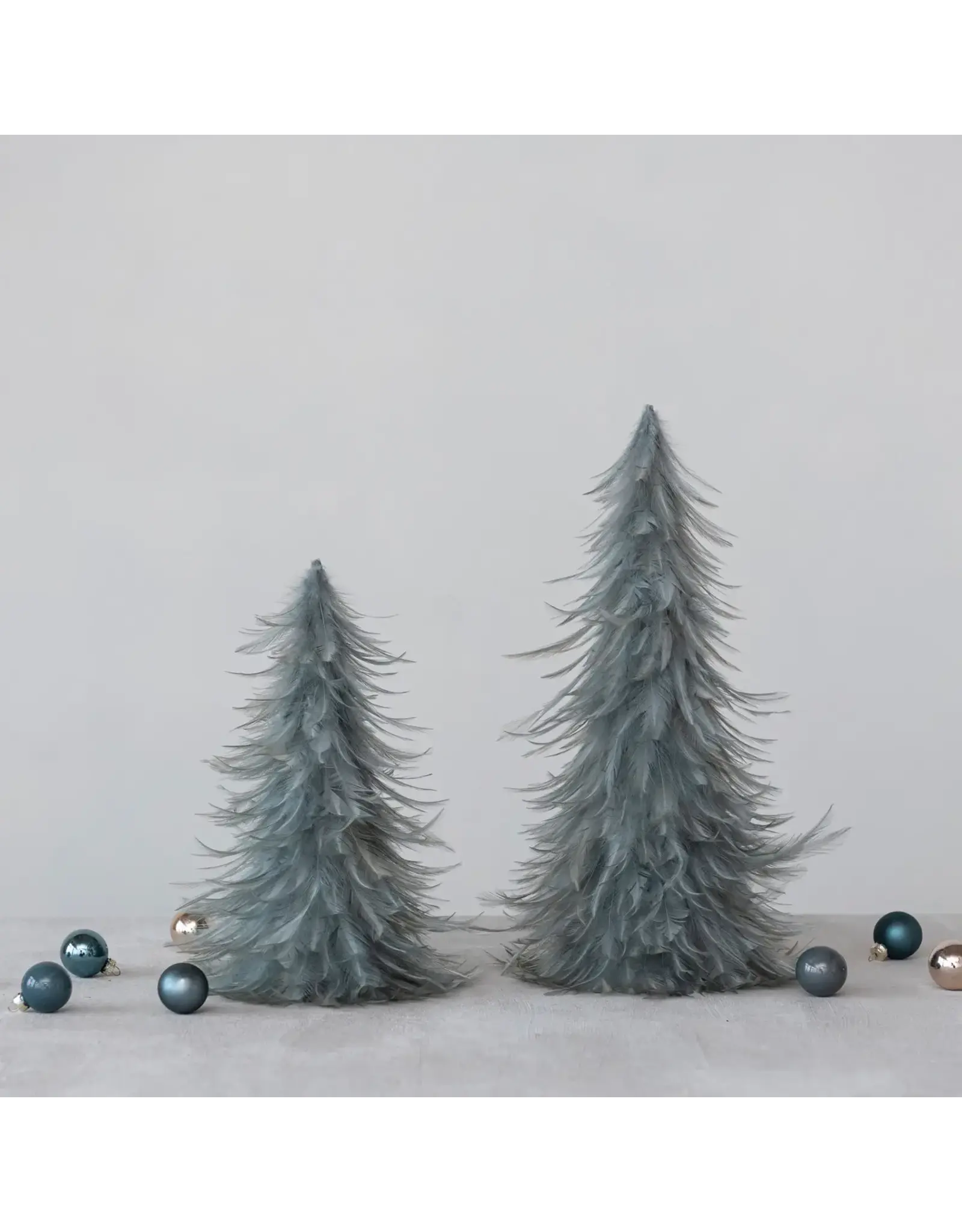10" Round x 16"H & 9" Round x 12"H Feather Trees, Grey, Set of 2