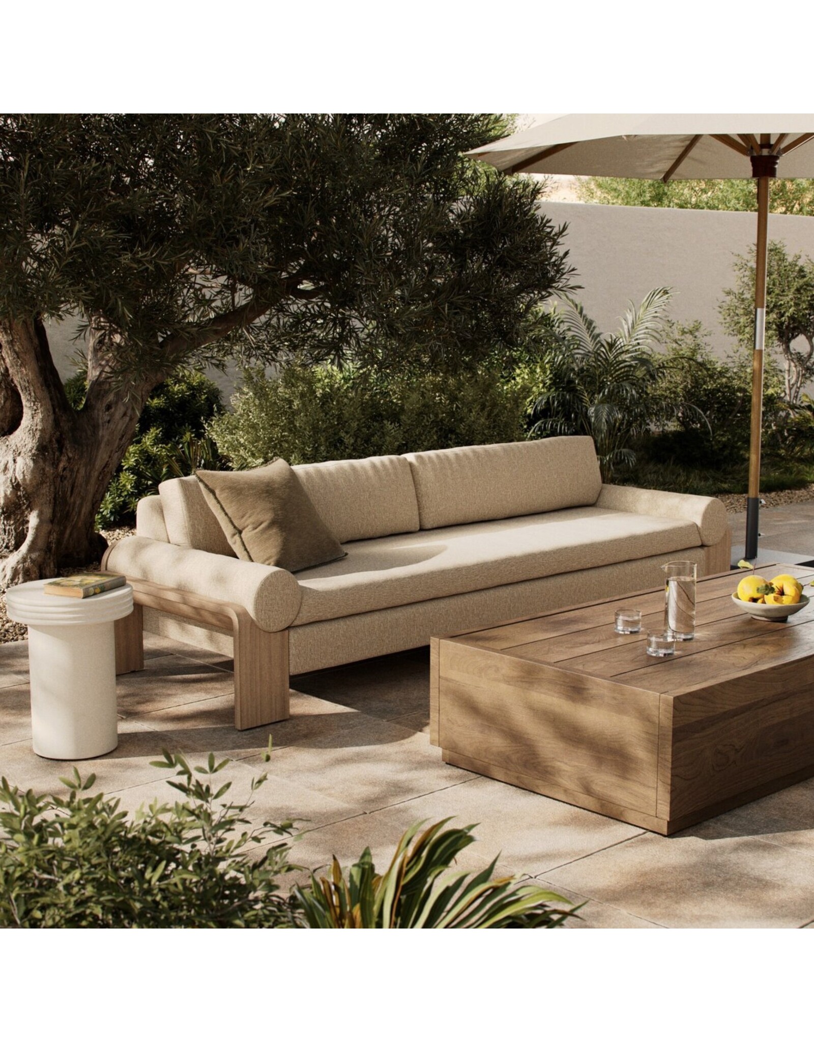 Joette Outdoor Sofa in Ellor Beige 104"