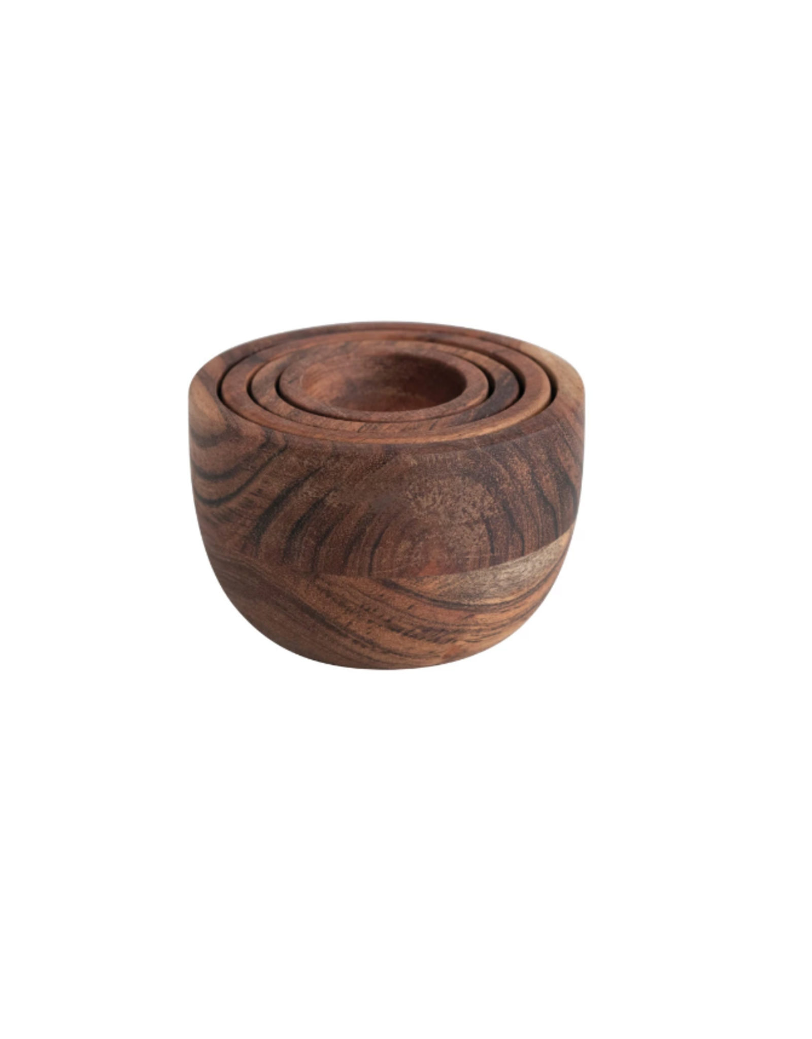 S/4 2 to 4" Round Acacia Wood Nesting Bowls, Espresso Finish