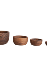 S/4 2 to 4" Round Acacia Wood Nesting Bowls, Espresso Finish