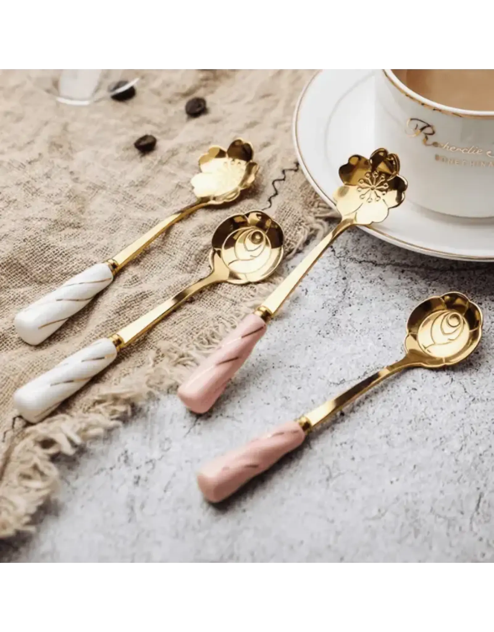 White Ceramic Handle Stainless Steel Dessert Spoon