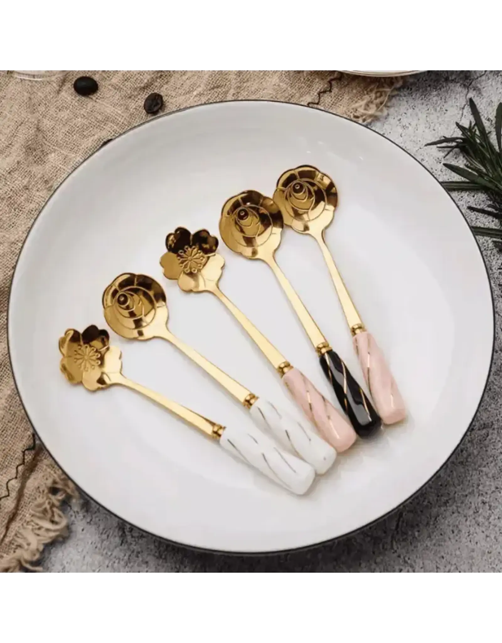 White Ceramic Handle Stainless Steel Dessert Spoon
