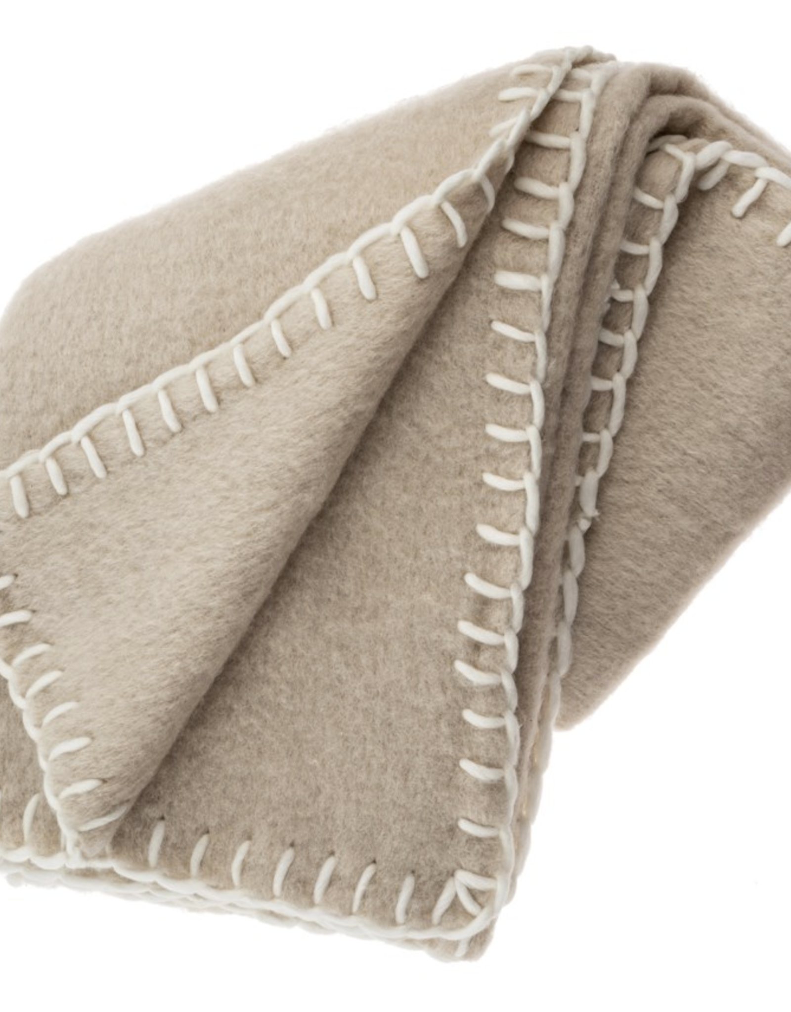 Blanket Stitch Wool Blend Throw Oat