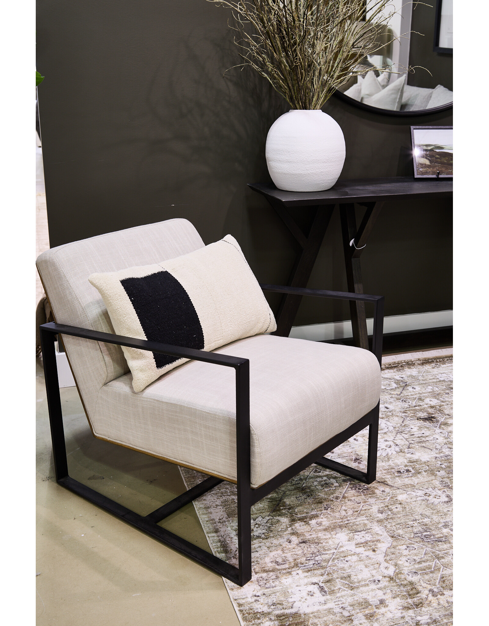 Stamford I Beige Fabric Wrapped Metal Frame Accent Chair