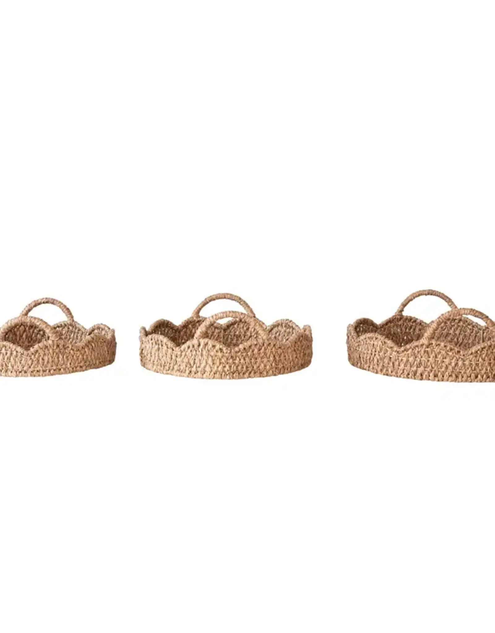 Decorative Braided Bankuan & Rattan Trays w/ Scalloped Edge & Handles