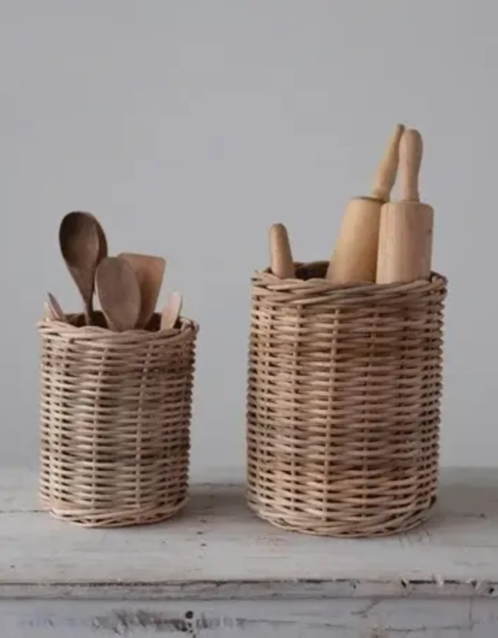 Hand-Woven Wicker Basket/Container, Set of 2