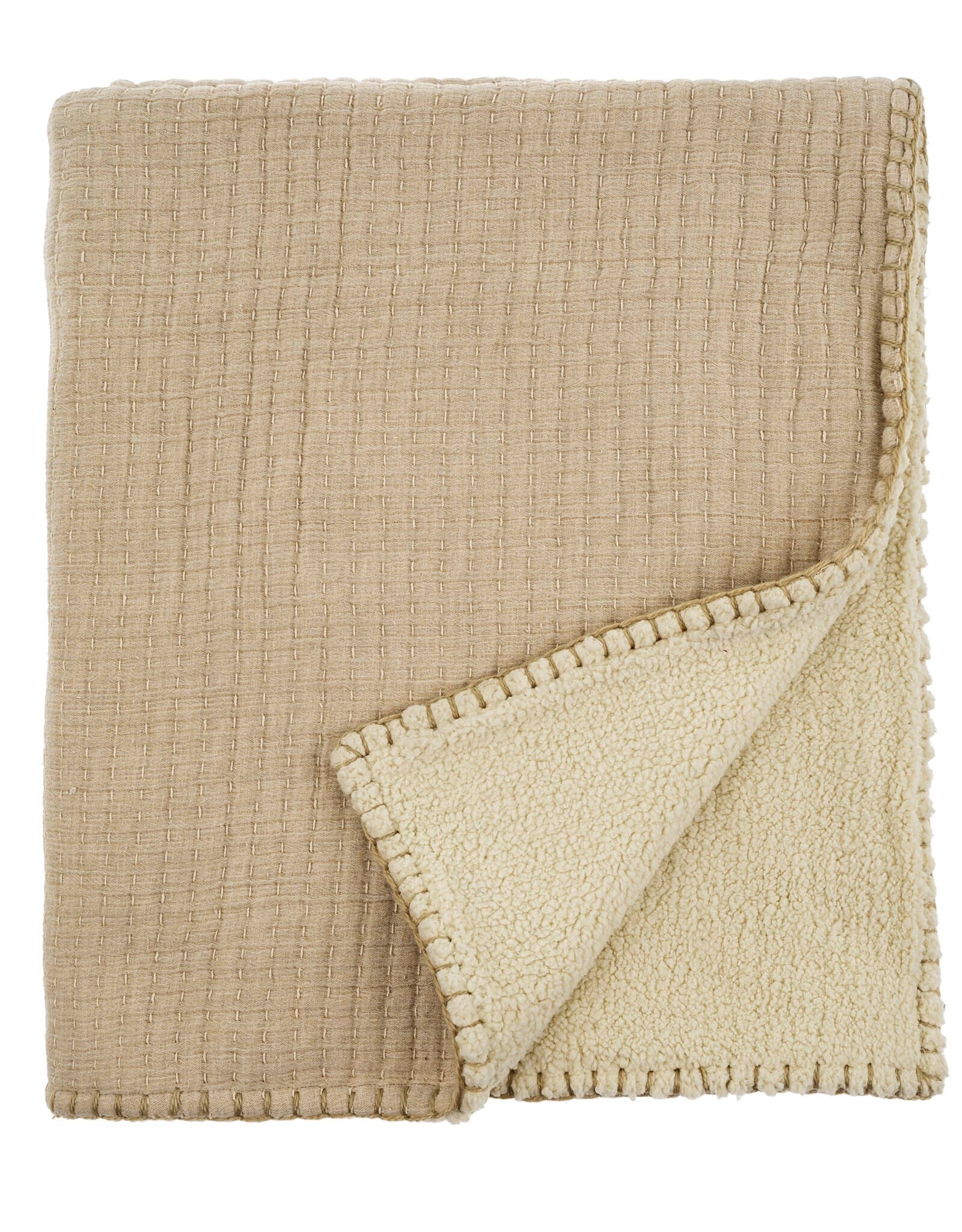 Kantha-Stitch Sherpa Throw, Natural