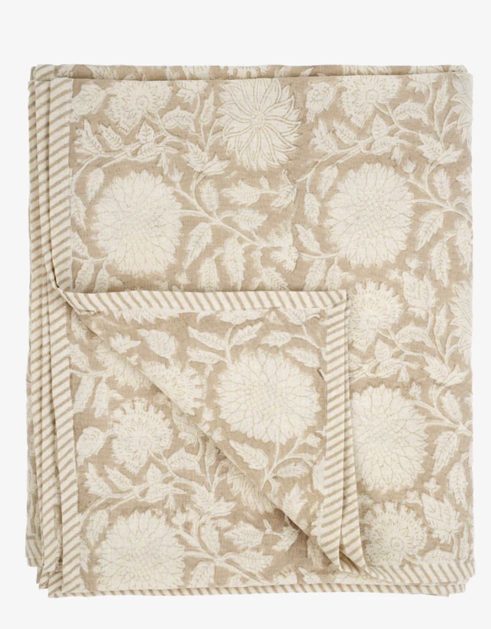 Maeve Block Print Tablecloth Sand, 104X60"