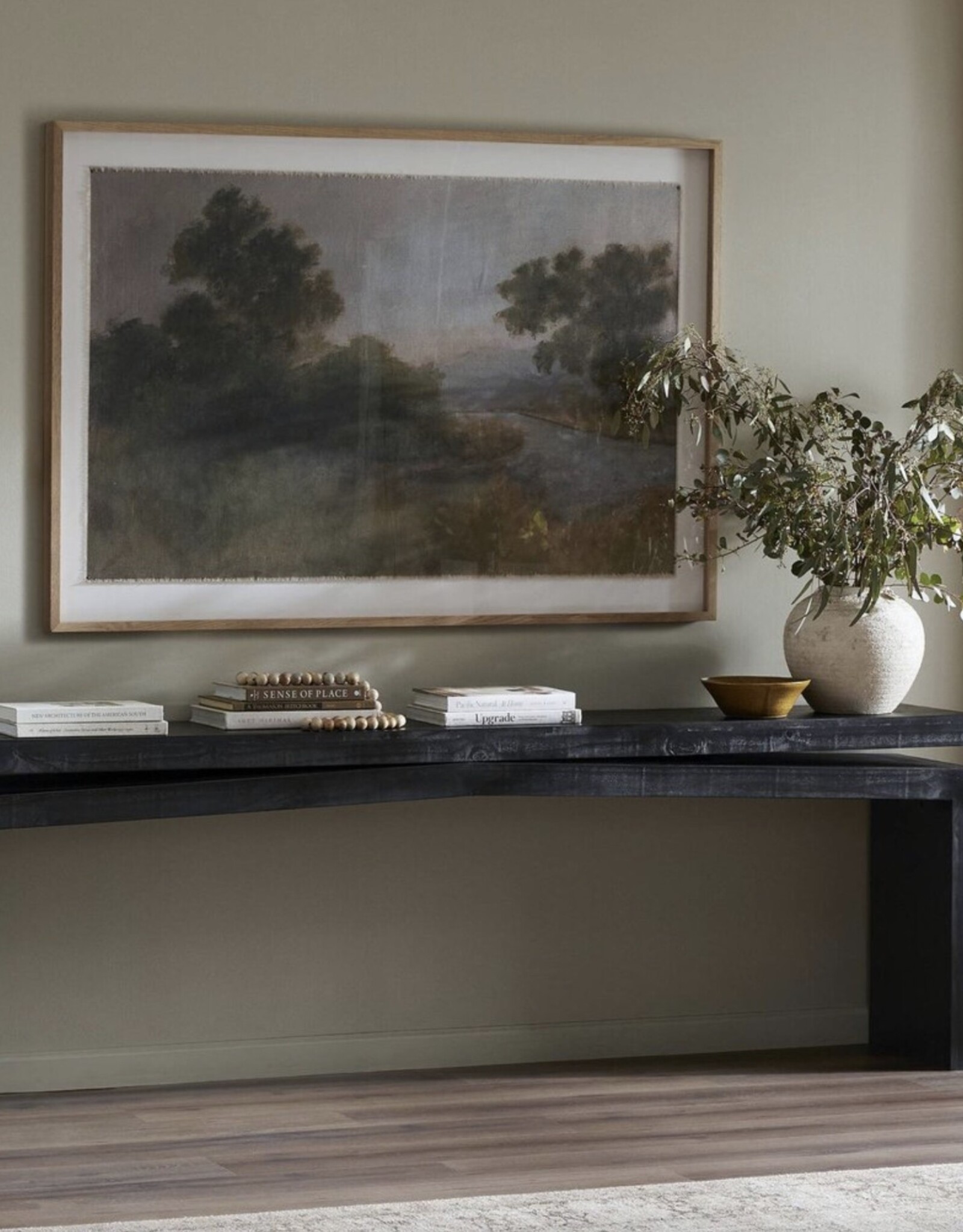 Matthes Large Console Table in Aged Black Pine 94"