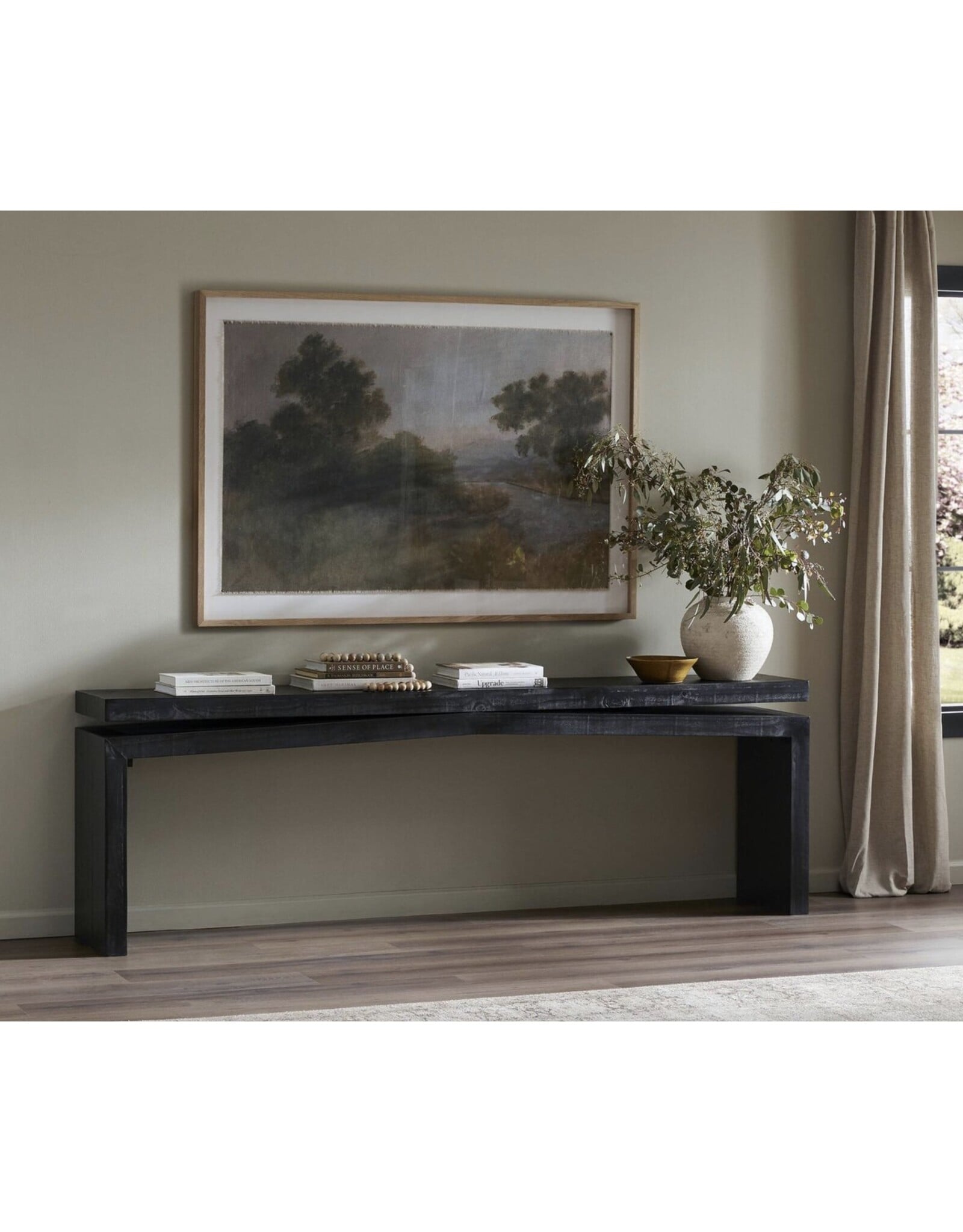 Matthes Large Console Table in Aged Black Pine 94"