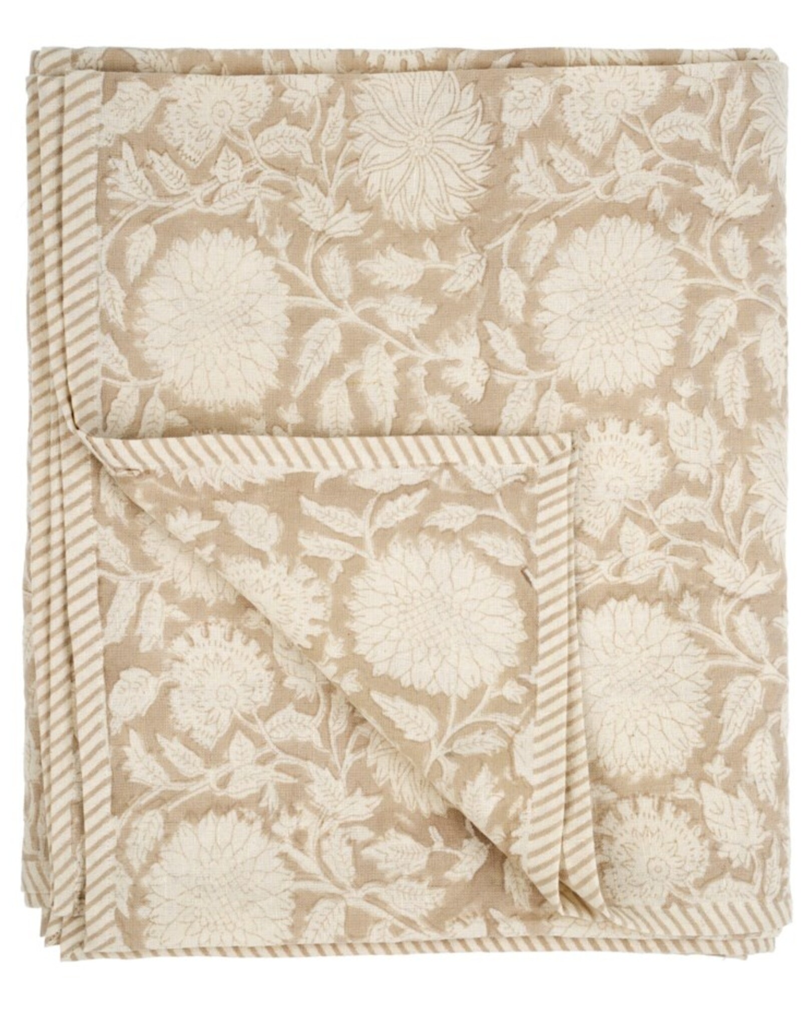 Maeve Block Print Tablecloth Sand, 104X60"