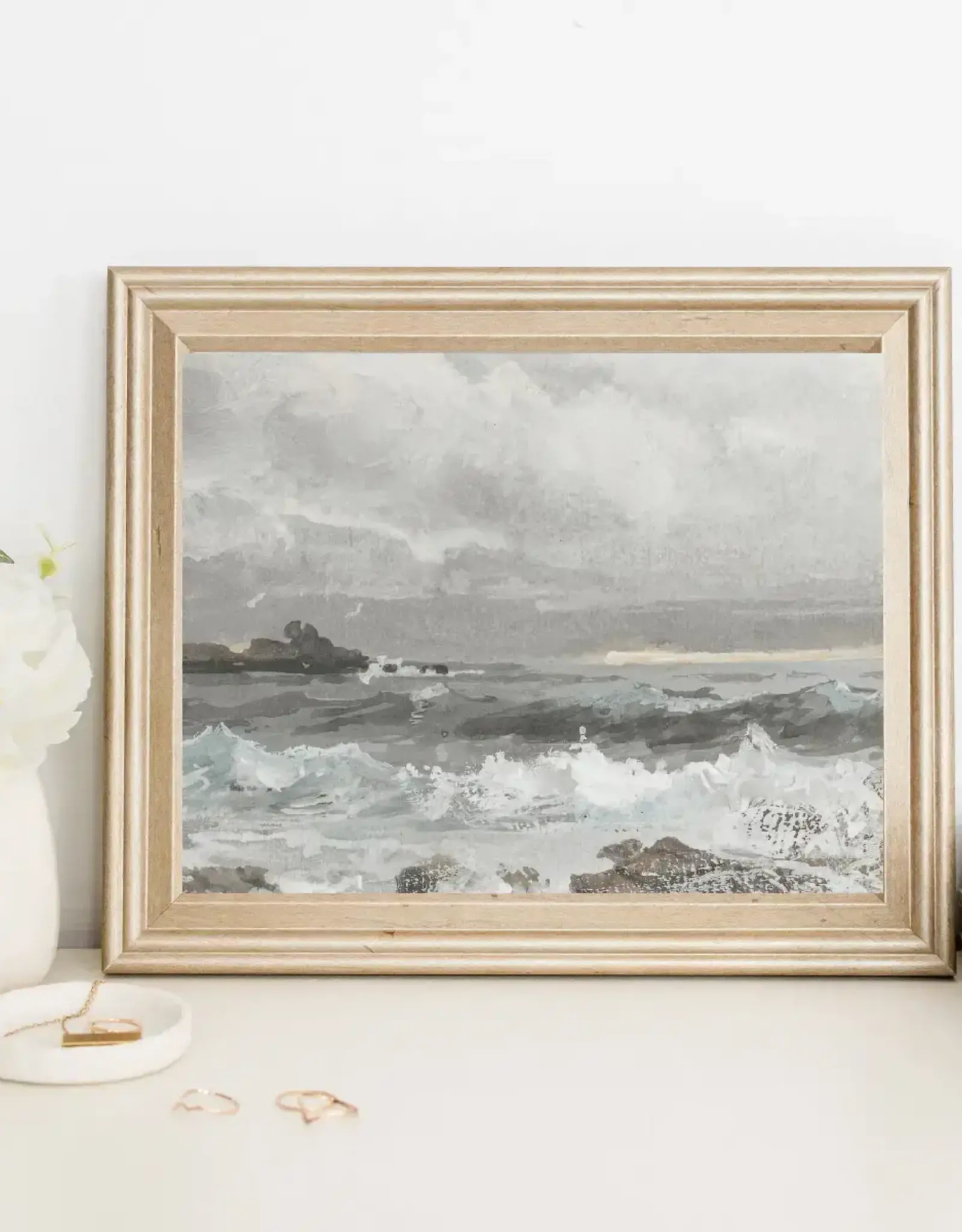 Black Framed Rolling Waves Vintage Art Print
