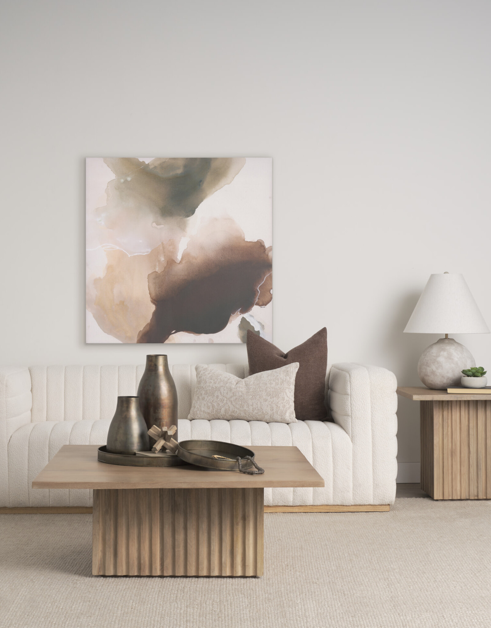June Light Brown Wood w/ Fluting Square Coffee Table