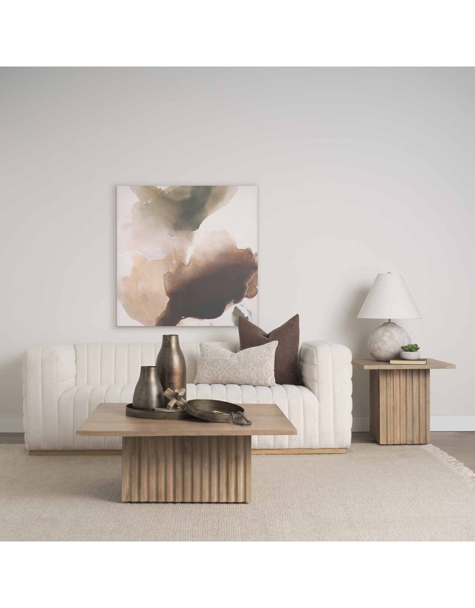 June Light Brown Wood w/ Fluting Square Coffee Table