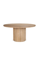 Terra Light Brown Wood Round Fluted Dining Table