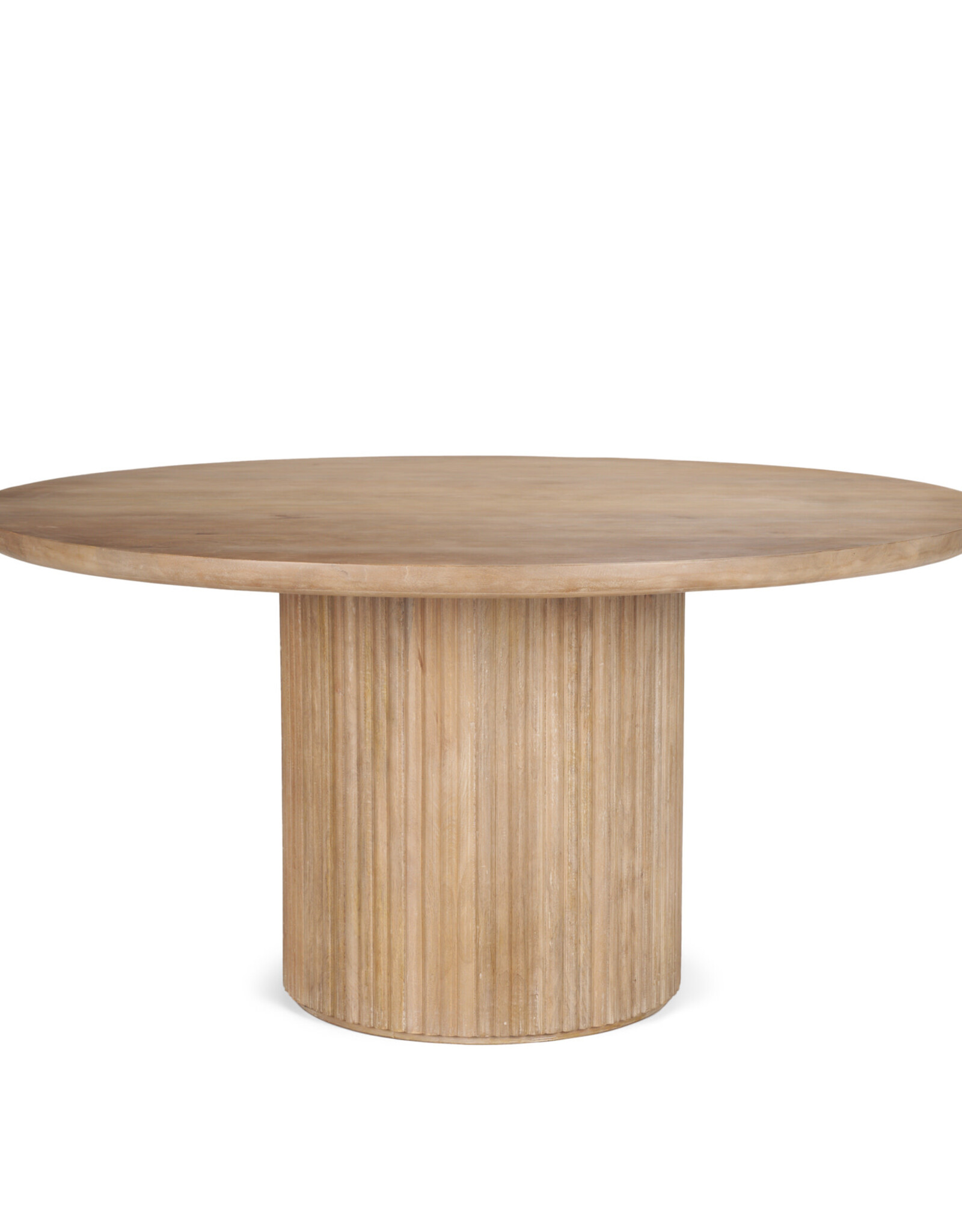 Terra Light Brown Wood Round Fluted Dining Table