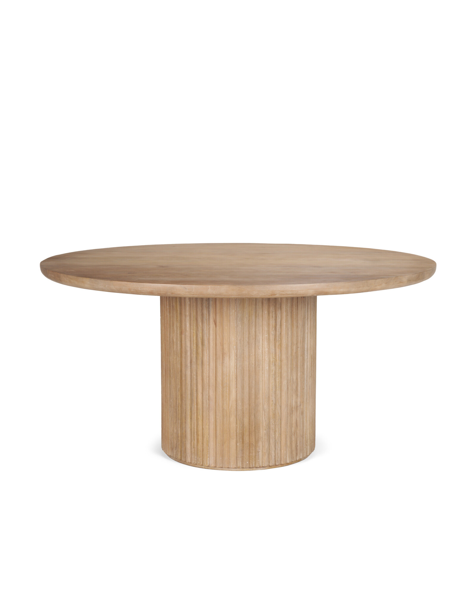 Terra Light Brown Wood Round Fluted Dining Table
