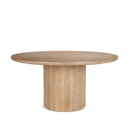 Terra Light Brown Wood Round Fluted Dining Table
