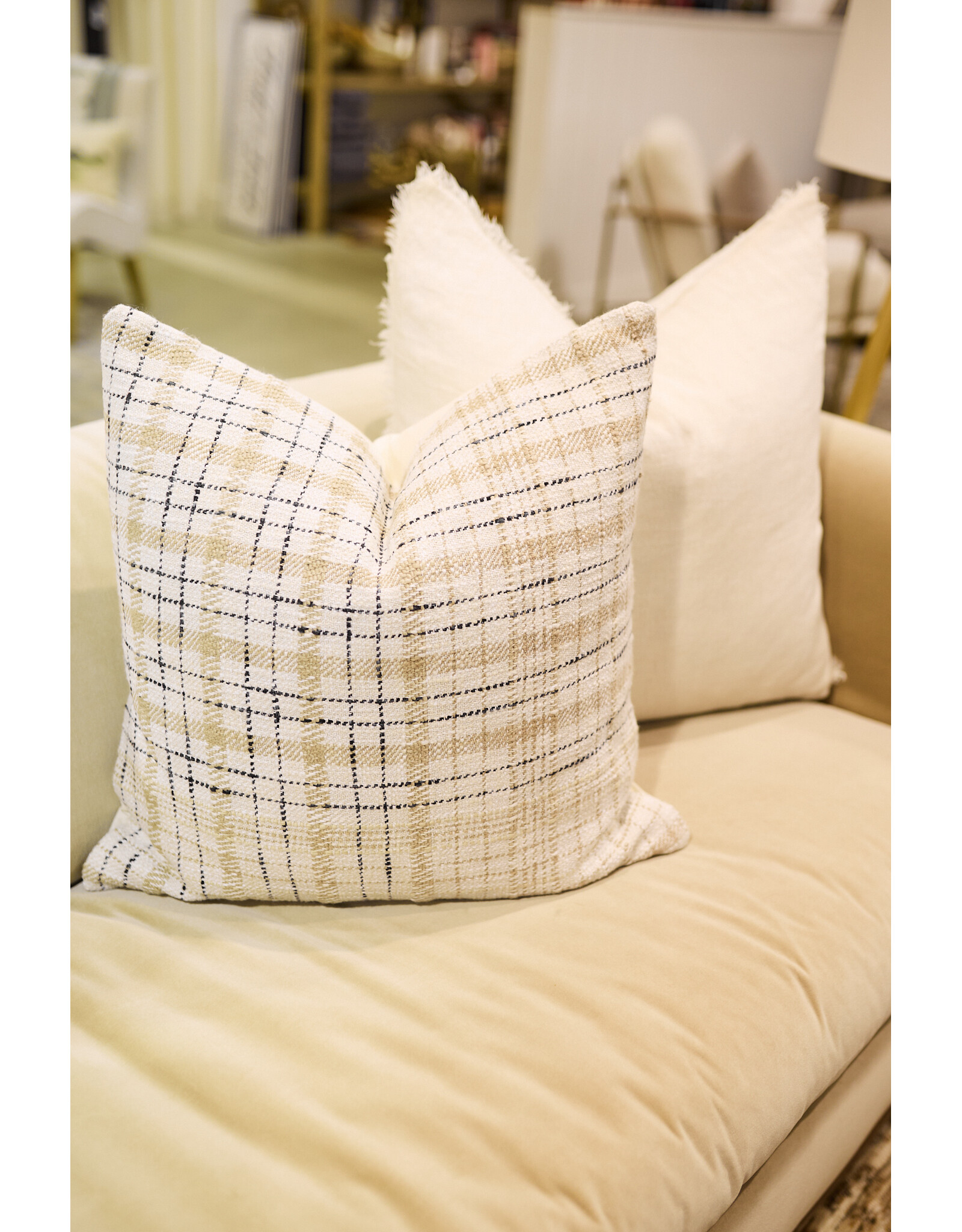 Chris Loves Julia × Loloi Beige/Black Pillow, 22x22