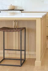 Clarissa Woven Brown Leather Counter Stool