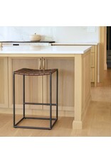 Clarissa Woven Brown Leather Counter Stool