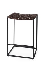 Clarissa Woven Brown Leather Counter Stool