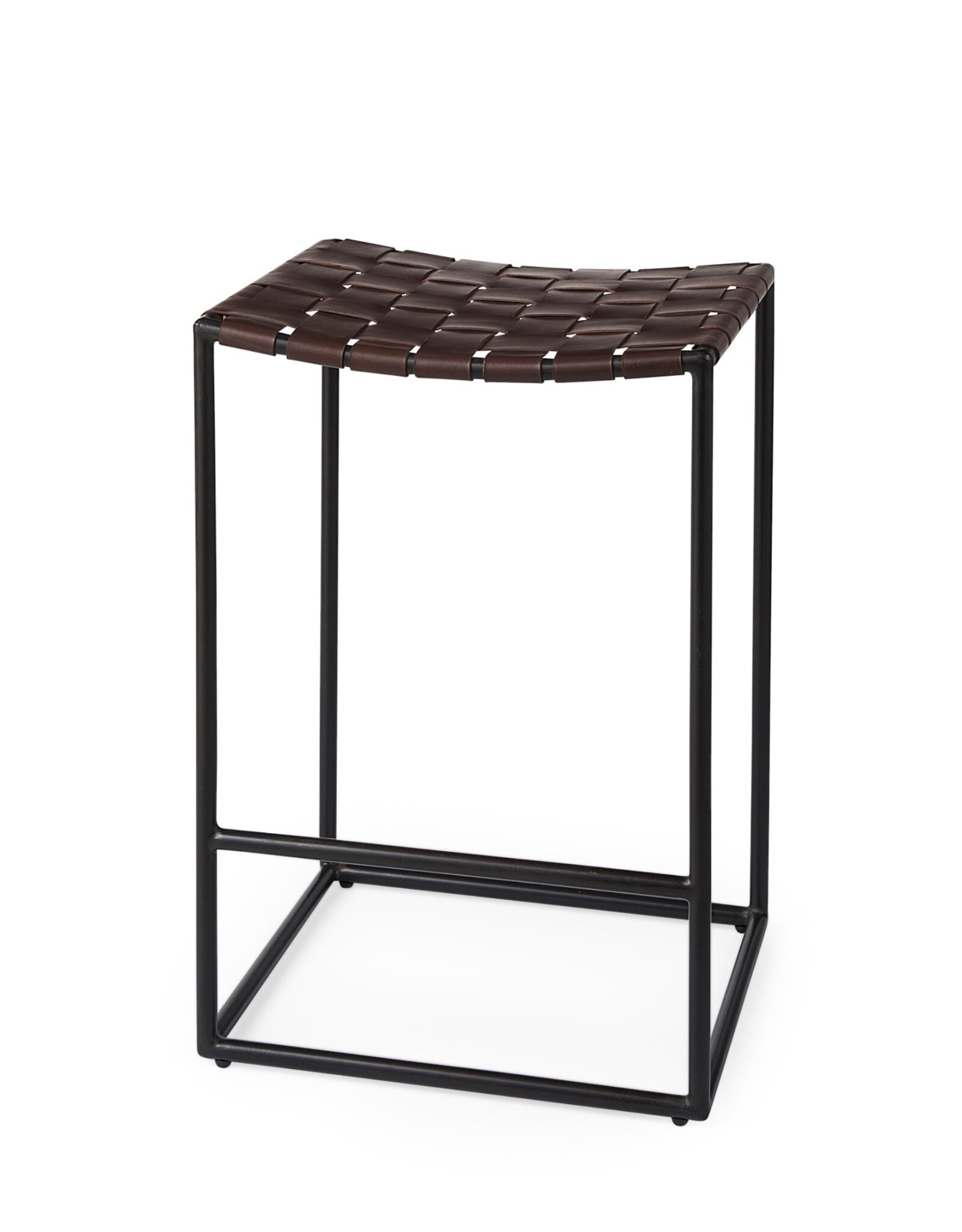 Clarissa Woven Brown Leather Counter Stool