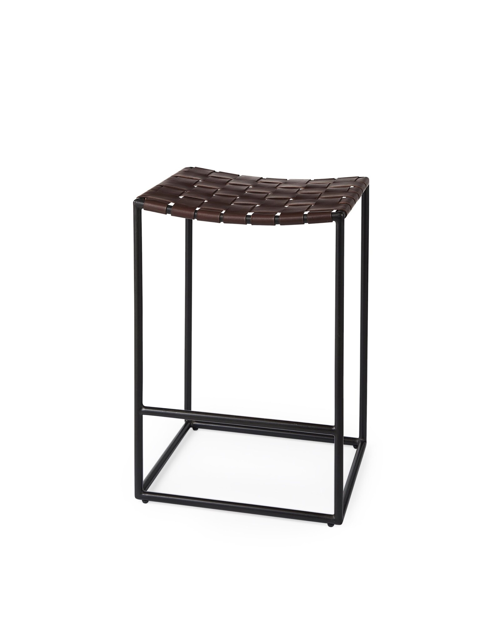 Clarissa Woven Brown Leather Counter Stool