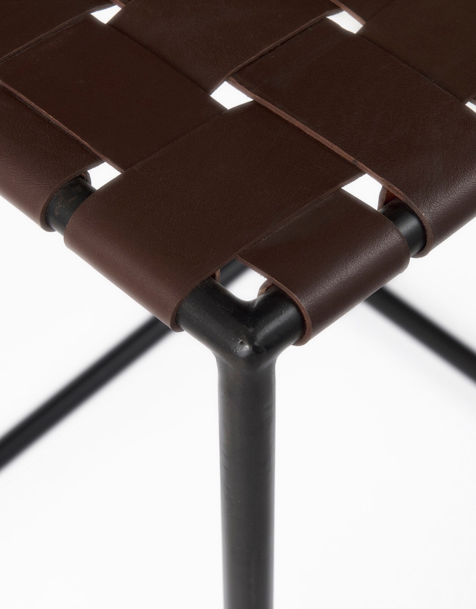 Clarissa Woven Brown Leather Counter Stool
