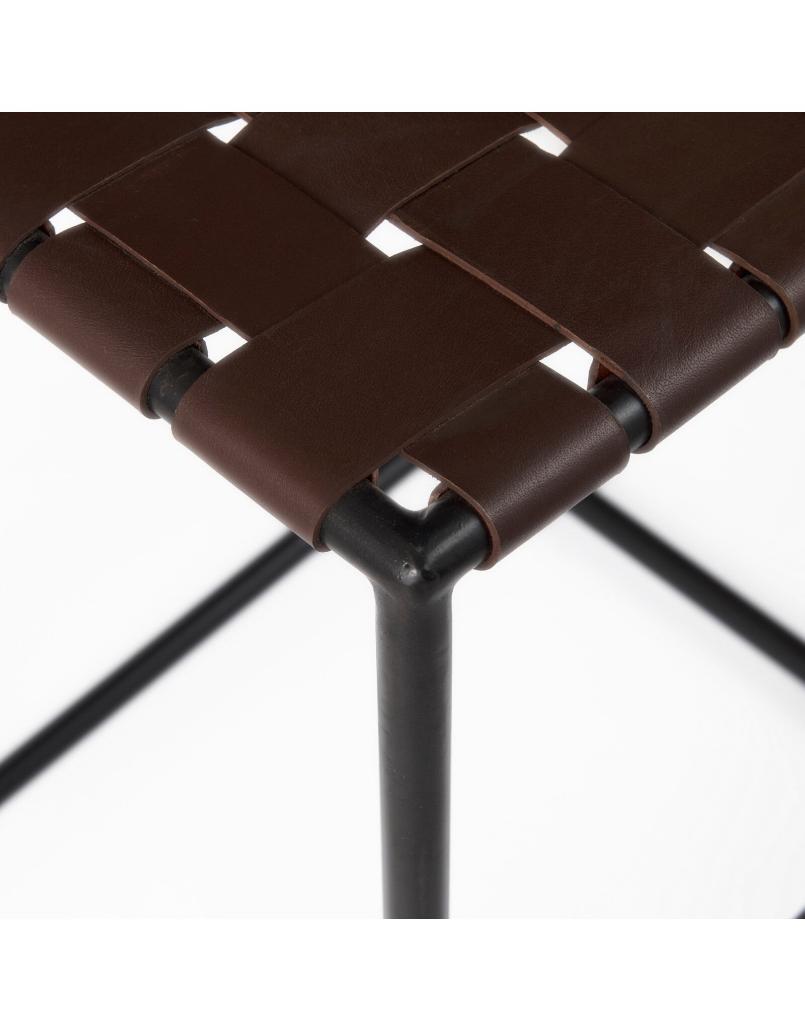 Clarissa Woven Brown Leather Counter Stool