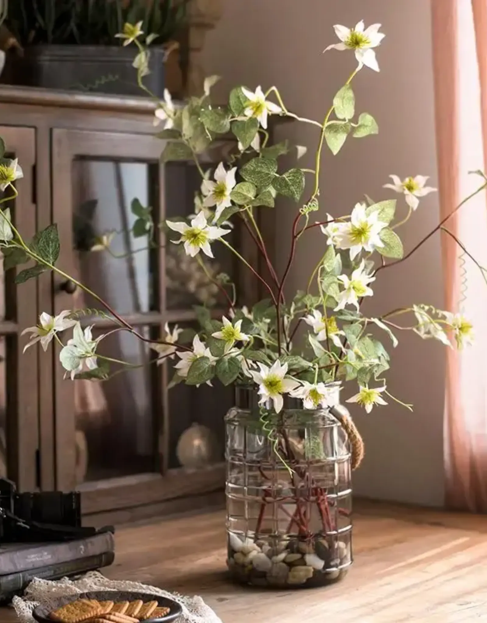 German Clematis Flower Stem in White 40" Tall