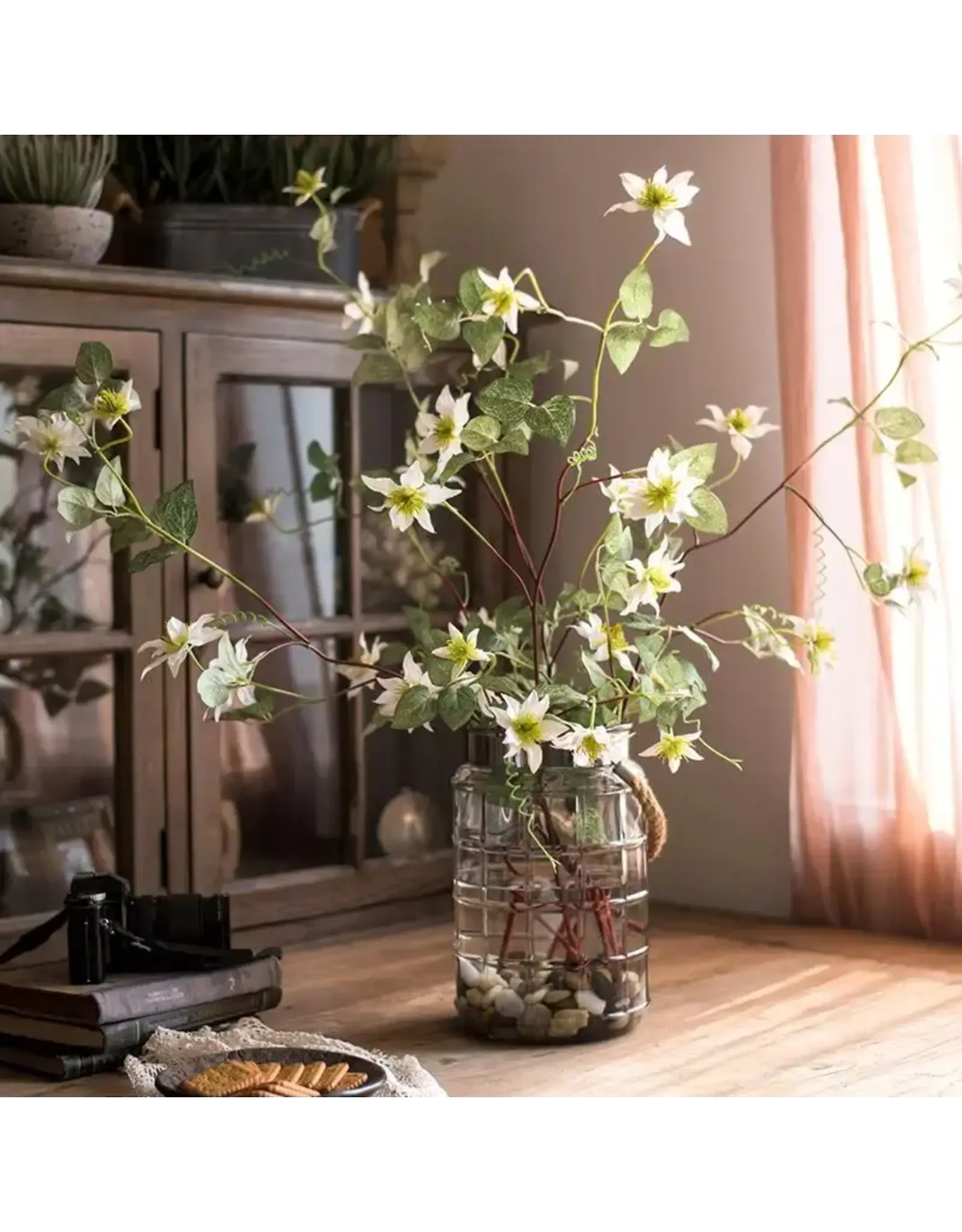 German Clematis Flower Stem in White 40" Tall