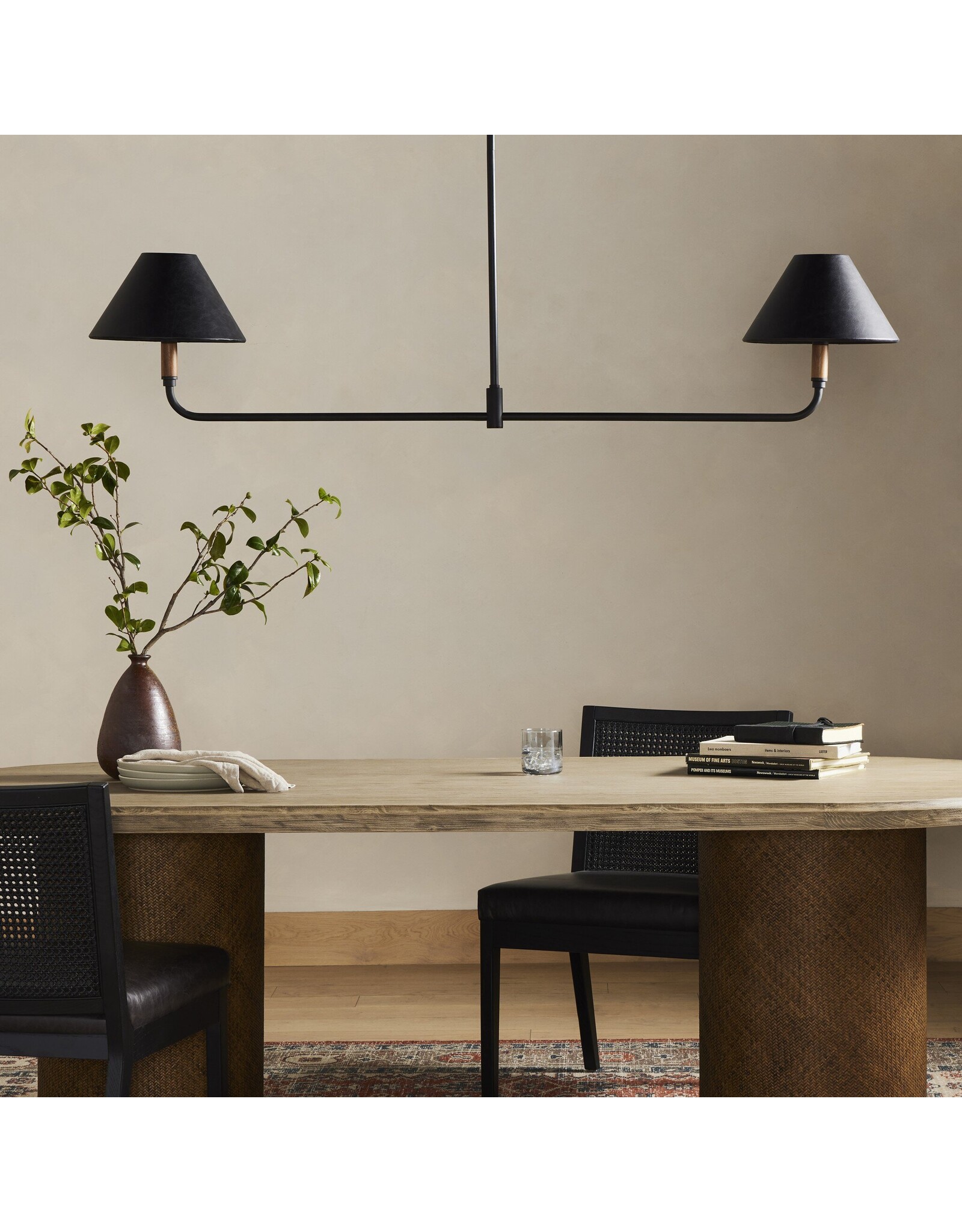 Cullen Linear Double Pendant, Black Leather