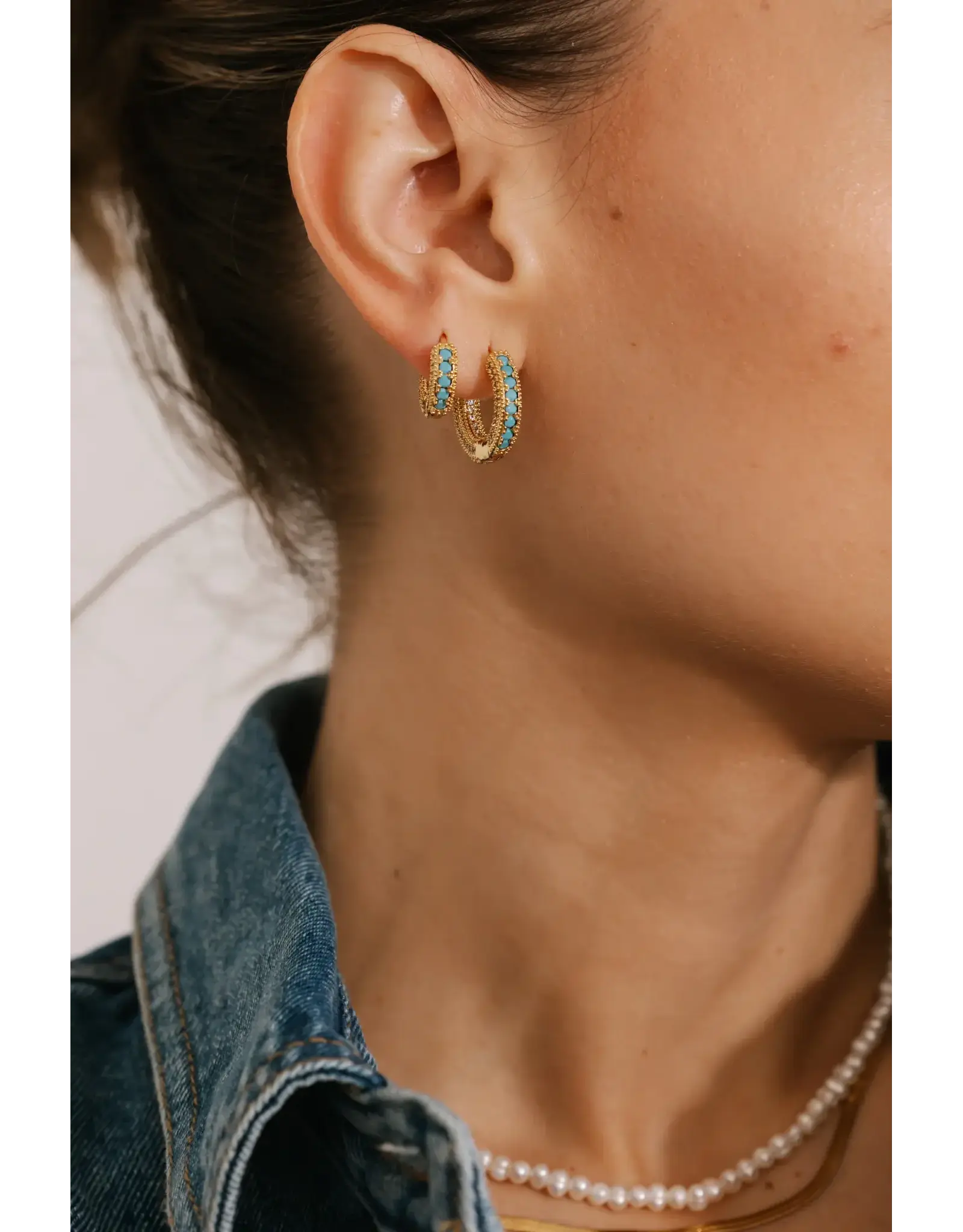 Turquoise Stone Pearls and Cubic Zirconia Hoops