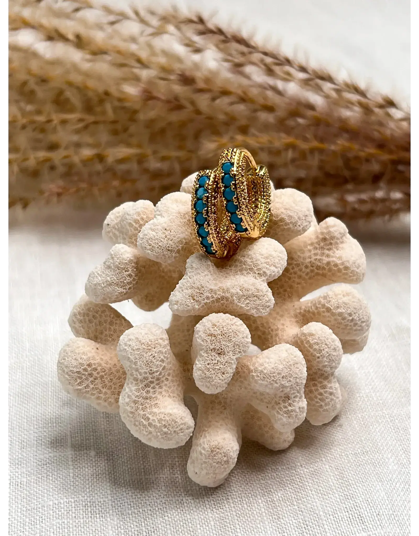 Turquoise Stone Pearls and Cubic Zirconia Hoops