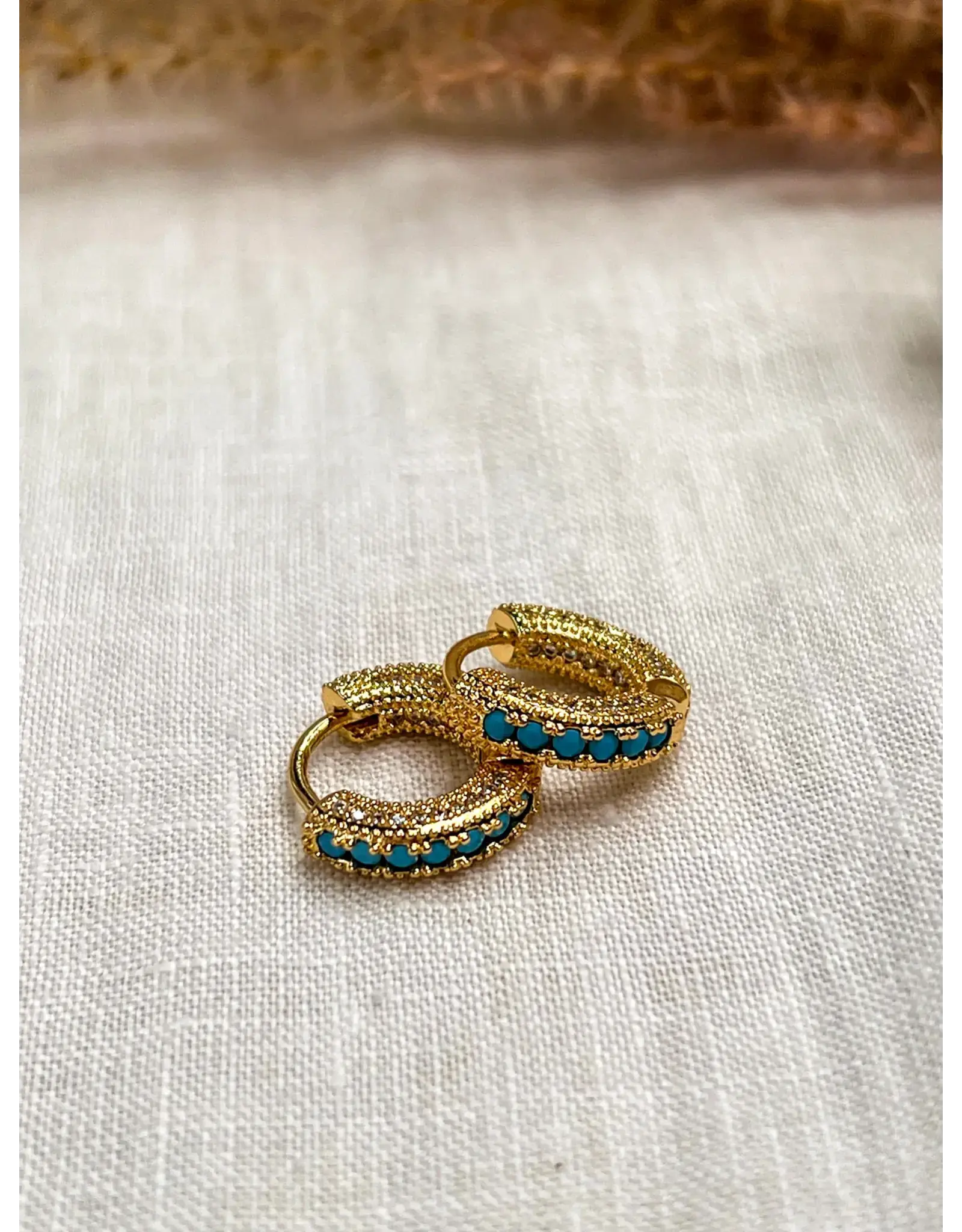 Turquoise Stone Pearls and Cubic Zirconia Hoops